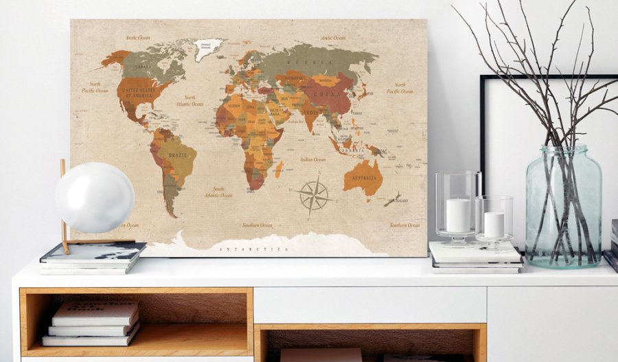 ARTGEIST World Map: Beige Chic - Klassisk verdenskort trykt p lrred - Flere strrelser