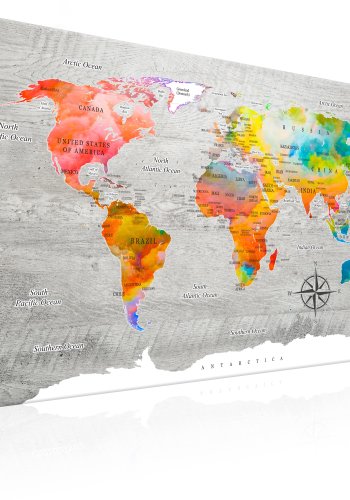 ARTGEIST Multicolored Travels - Farverigt verdenskort p beton trykt p lrred - Flere strrelser