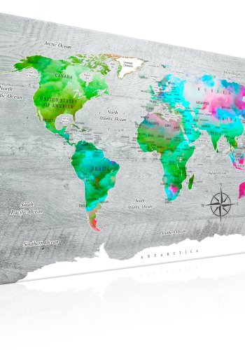 ARTGEIST Green Paradise - Farverigt verdenskort p beton trykt p lrred - Flere strrelser