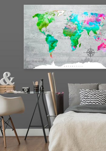 ARTGEIST Green Paradise - Farverigt verdenskort p beton trykt p lrred - Flere strrelser