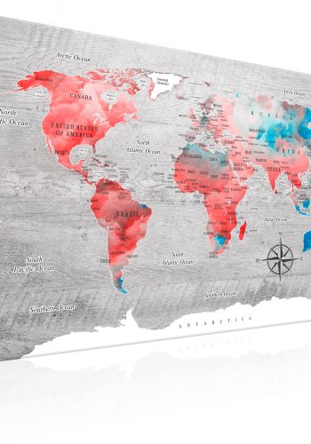 ARTGEIST Red Roam - Farverigt verdenskort p beton trykt p lrred - Flere strrelser