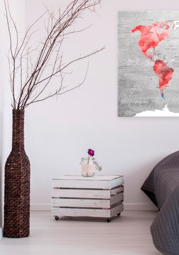 ARTGEIST Red Roam - Farverigt verdenskort p beton trykt p lrred - Flere strrelser