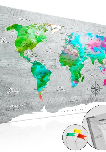 ARTGEIST Green Paradise - Farverigt verdenskort p beton trykt p kork - Flere strrelser