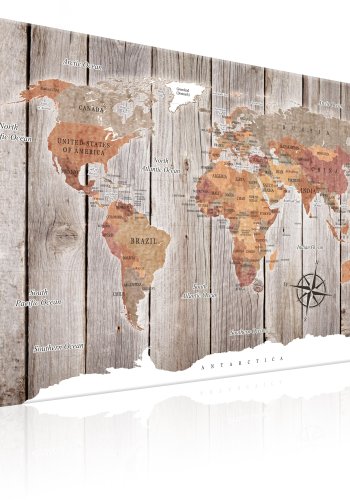 ARTGEIST World Map: Wooden Stories - Farverigt verdenskort p tr trykt p lrred - Flere strrelser