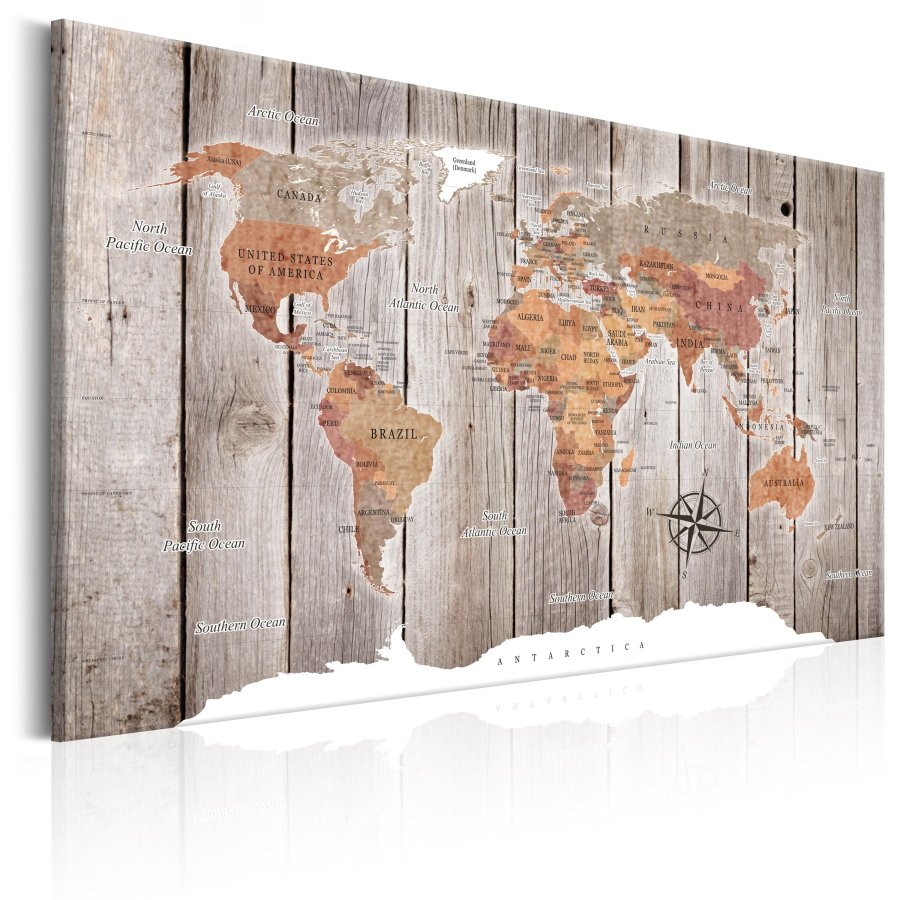 ARTGEIST World Map: Wooden Stories - Farverigt verdenskort p tr trykt p lrred - Flere strrelser