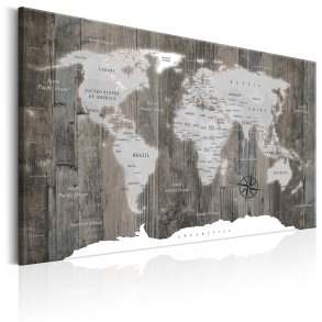 ARTGEIST World Map: Wooden World - Verdenskort med tr-baggrund trykt p lrred - Flere strrelser