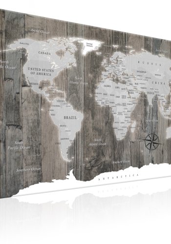 ARTGEIST World Map: Wooden World - Verdenskort med tr-baggrund trykt p lrred - Flere strrelser
