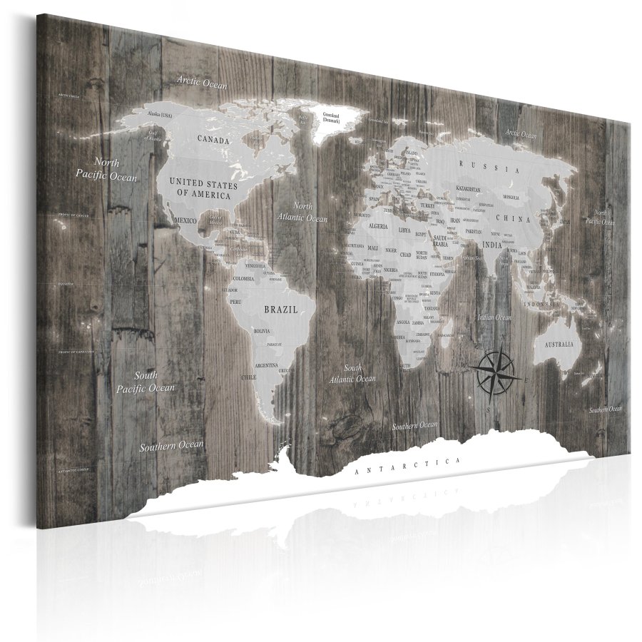 ARTGEIST World Map: Wooden World - Verdenskort med tr-baggrund trykt p lrred - Flere strrelser