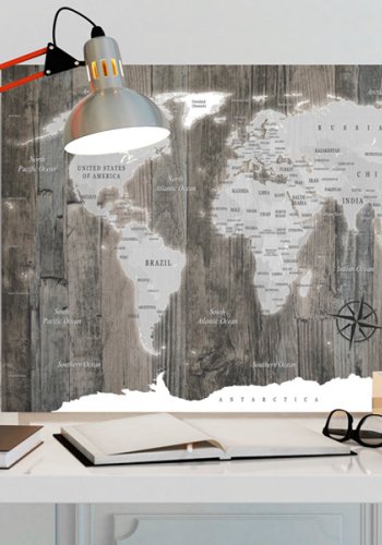 ARTGEIST World Map: Wooden World - Verdenskort med tr-baggrund trykt p lrred - Flere strrelser