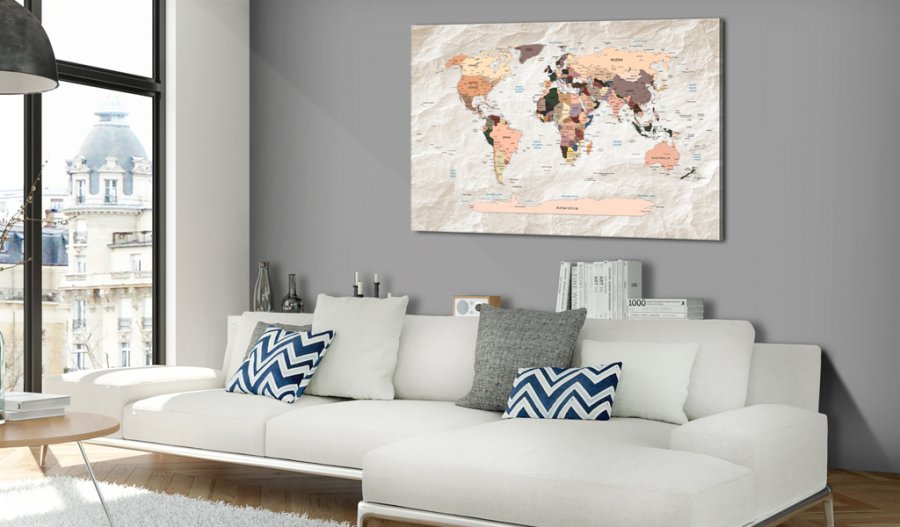 ARTGEIST Stony Oceans - Farverigt verdenskort med sten-effekt trykt p lrred - Flere strrelser