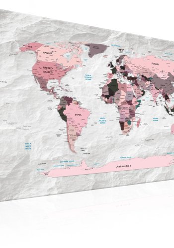 ARTGEIST Pink Continents - Pink verdenskort med sten-effekt trykt p lrred - Flere strrelser