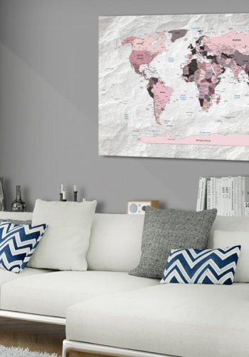 ARTGEIST Pink Continents - Pink verdenskort med sten-effekt trykt p lrred - Flere strrelser