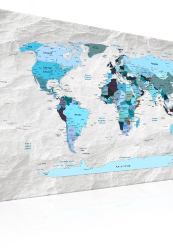ARTGEIST Blue Pilgrimages - Bl verdenskort med sten-effekt trykt p lrred - Flere strrelser