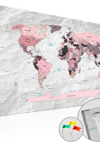 ARTGEIST Pink Continents - Pink verdenskort med sten-effekt trykt p kork - Flere strrelser