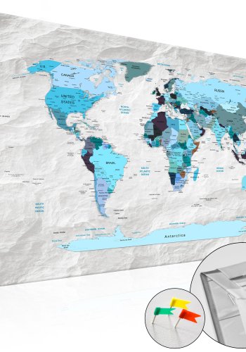 ARTGEIST Blue Pilgrimages - Bl verdenskort med sten-effekt trykt p kork - Flere strrelser