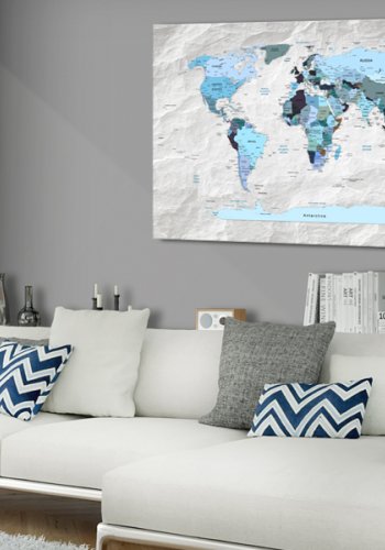 ARTGEIST Blue Pilgrimages - Bl verdenskort med sten-effekt trykt p kork - Flere strrelser