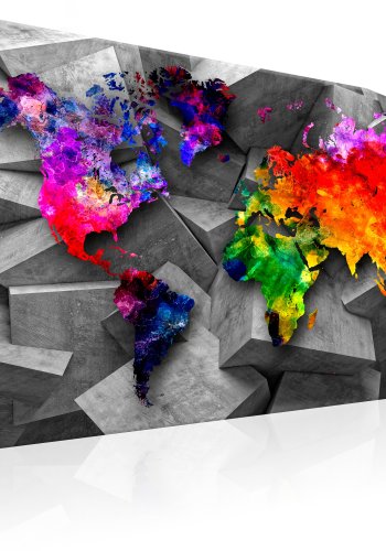 ARTGEIST Cubic World - Farverigt verdenskort i geometrisk design trykt p lrred - Flere strrelser