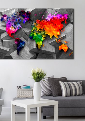 ARTGEIST Cubic World - Farverigt verdenskort i geometrisk design trykt p lrred - Flere strrelser