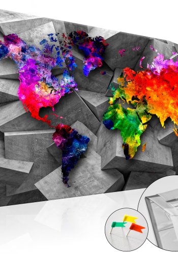 ARTGEIST Cubic World - Farverigt verdenskort i geometrisk design trykt p kork - Flere strrelser