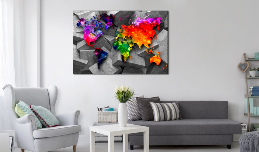 ARTGEIST Cubic World - Farverigt verdenskort i geometrisk design trykt p kork - Flere strrelser