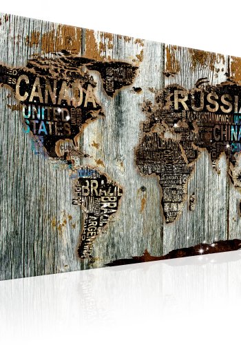 ARTGEIST Wooden Border - Rustikt og r verdenskort p tr trykt p lrred - Flere strrelser