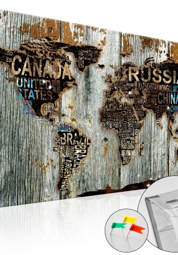 ARTGEIST Wooden Border - Rustikt og r verdenskort p tr trykt p kork - Flere strrelser