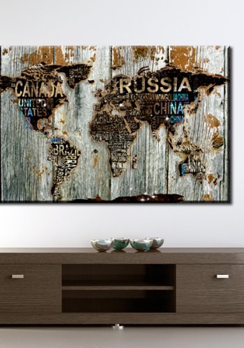 ARTGEIST Wooden Border - Rustikt og r verdenskort p tr trykt p kork - Flere strrelser