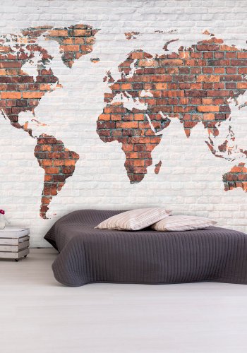 ARTGEIST Fototapet - World Map: Brick Wall, verdenskort af mursten (flere strrelser)