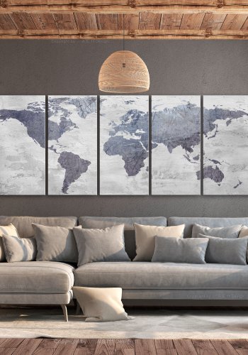 ARTGEIST verdenskort, 5-delt - Concrete World Map Narrow - Flere strrelser