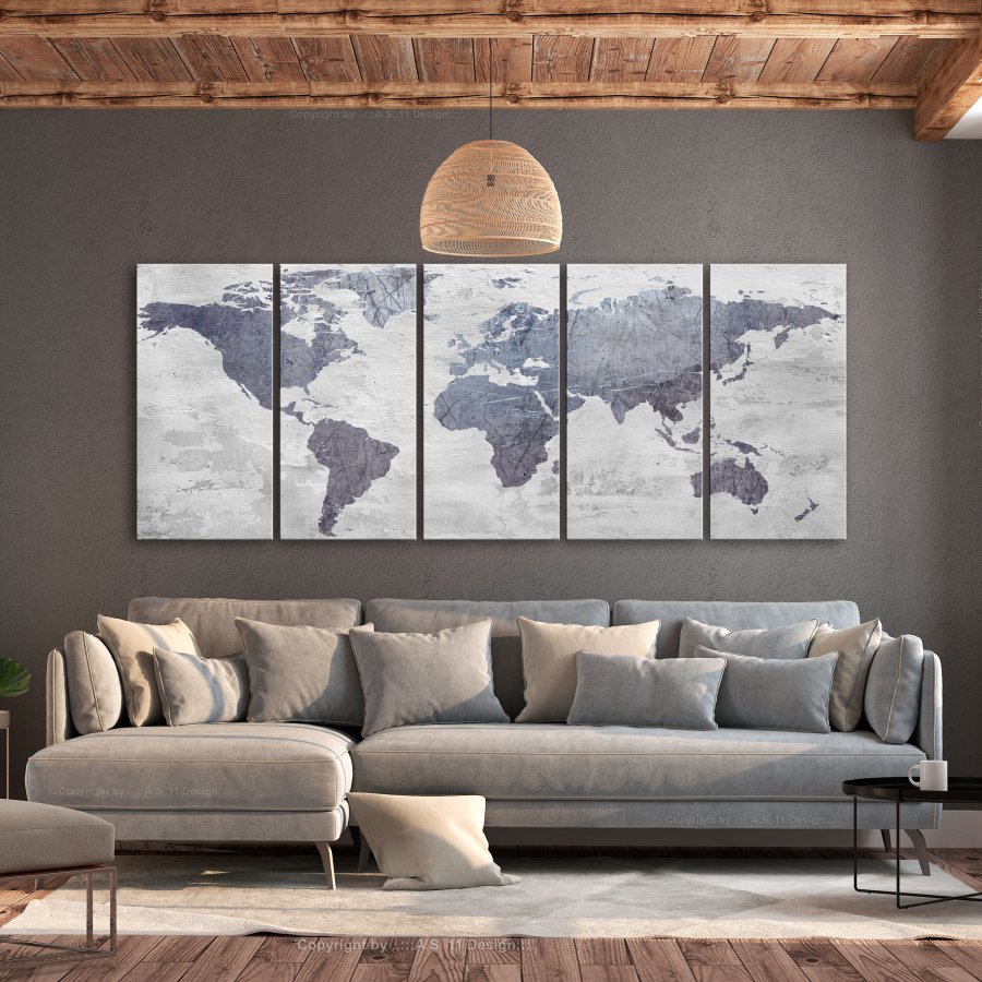ARTGEIST verdenskort, 5-delt - Concrete World Map Narrow - Flere strrelser