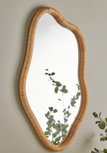 BLOOMINGVILLE Ashlie vgspejl, organisk - spejlglas og natur rattan (80x50)