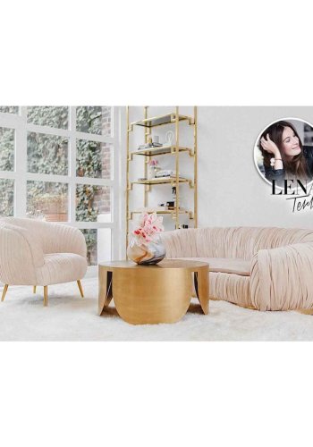 KARE DESIGN Perugia sofa - creme stof m. draperinger og guld stl, 2 pers.