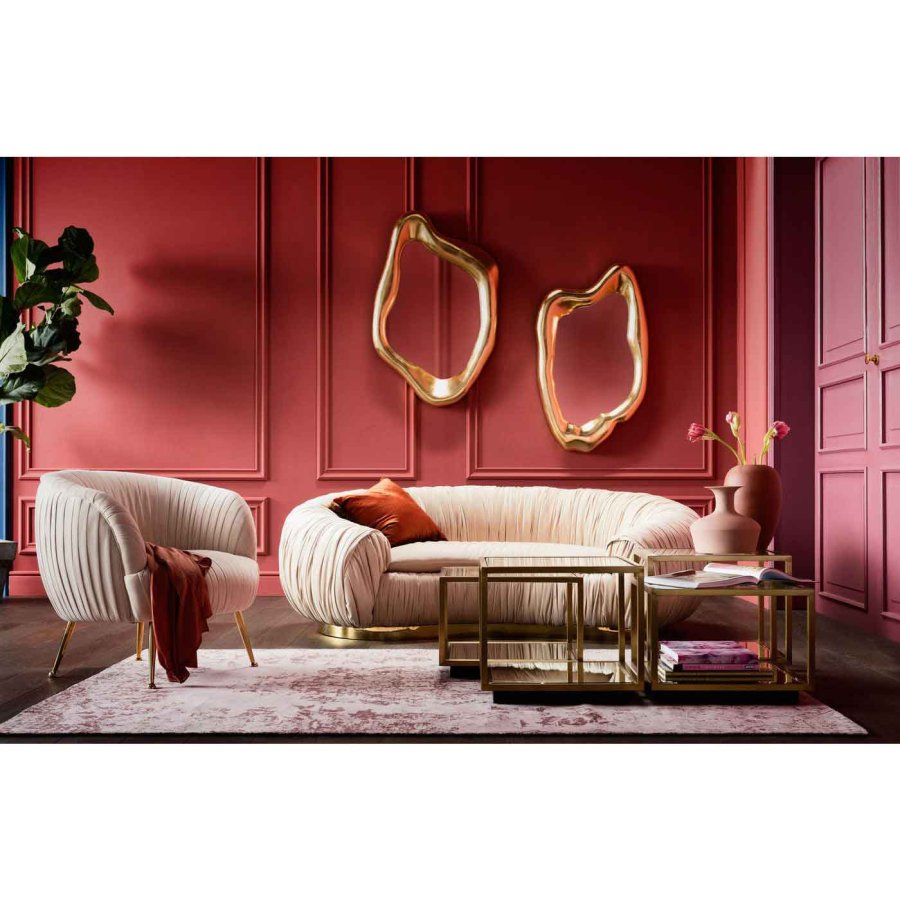 KARE DESIGN Perugia sofa - creme stof m. draperinger og guld stl, 2 pers.