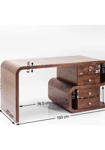 KARE DESIGN Soft Snake skrivebord - valnddefarvet tr, m. 4 skuffer (150x70)