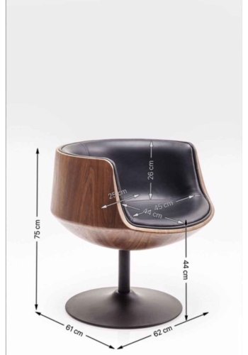 KARE DESIGN Swivel Club 54 lnestol - valnd, sort kunstlder og stlstel, m. drejefunktion