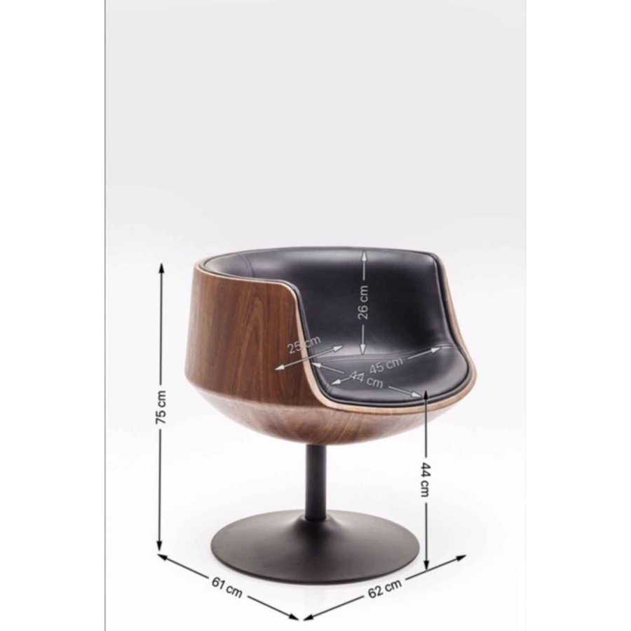 KARE DESIGN Swivel Club 54 lnestol - valnd, sort kunstlder og stlstel, m. drejefunktion