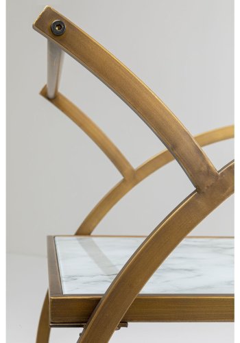 KARE DESIGN Loft rullebord - messing stl/lysegr laminat/farvet glas, hndlavet, m. hjul og hylde