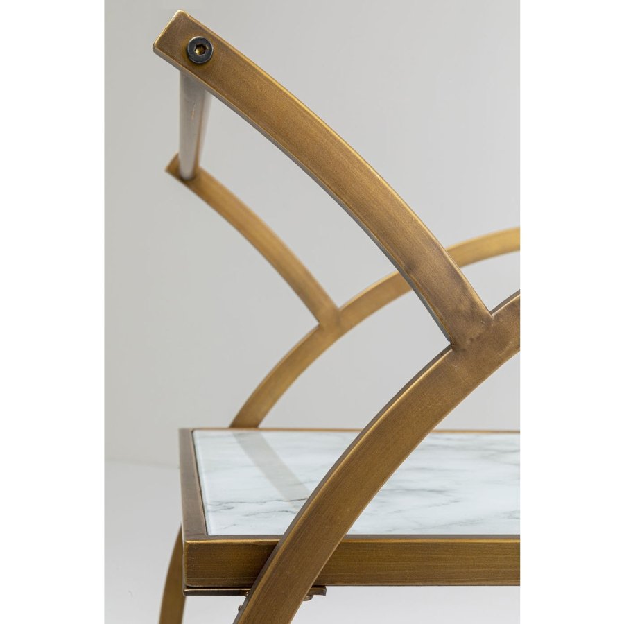 KARE DESIGN Loft rullebord - messing stl/lysegr laminat/farvet glas, hndlavet, m. hjul og hylde