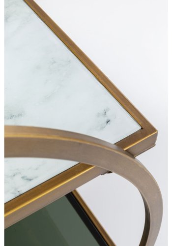 KARE DESIGN Loft rullebord - messing stl/lysegr laminat/farvet glas, hndlavet, m. hjul og hylde