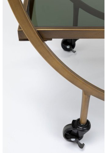 KARE DESIGN Loft rullebord - messing stl/lysegr laminat/farvet glas, hndlavet, m. hjul og hylde