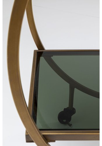 KARE DESIGN Loft rullebord - messing stl/lysegr laminat/farvet glas, hndlavet, m. hjul og hylde