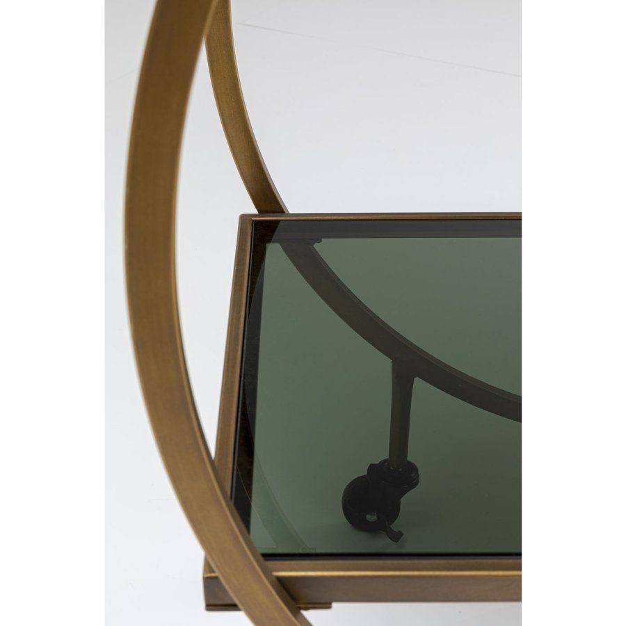 KARE DESIGN Loft rullebord - messing stl/lysegr laminat/farvet glas, hndlavet, m. hjul og hylde