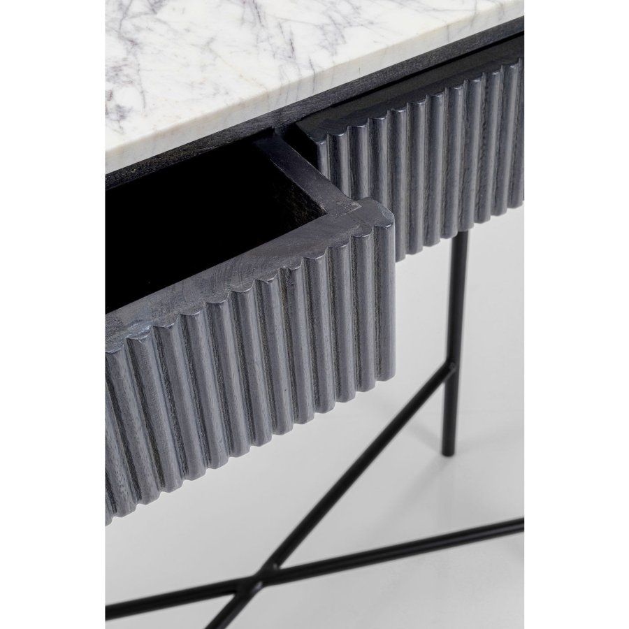 KARE DESIGN oval Glenn konsolbord, m. 2 skuffer - marmor, mangotr og stl (100x32)