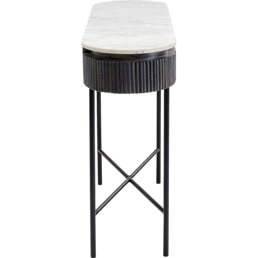 KARE DESIGN oval Glenn konsolbord, m. 2 skuffer - marmor, mangotr og stl (100x32)