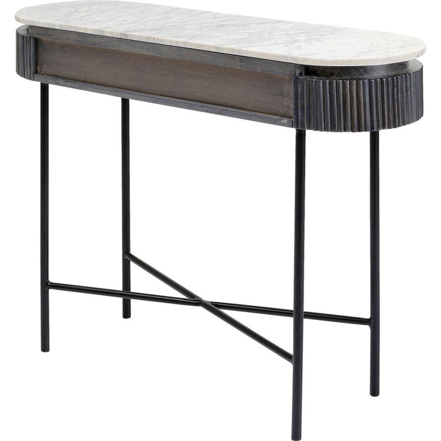 KARE DESIGN oval Glenn konsolbord, m. 2 skuffer - marmor, mangotr og stl (100x32)