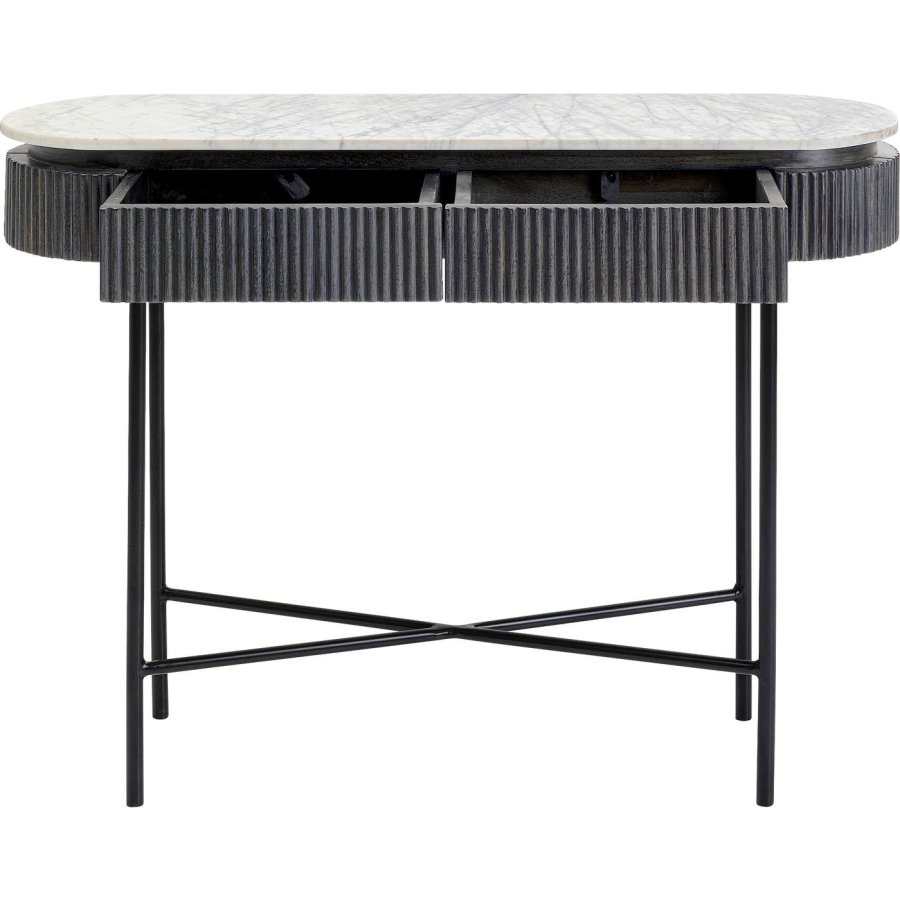 KARE DESIGN oval Glenn konsolbord, m. 2 skuffer - marmor, mangotr og stl (100x32)