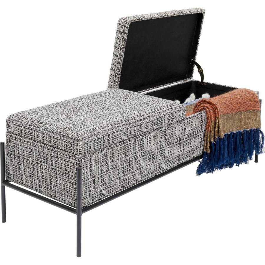 KARE DESIGN Buttons bnk, m. opbevaring - sort/hvid stof og sort stl (120x40)