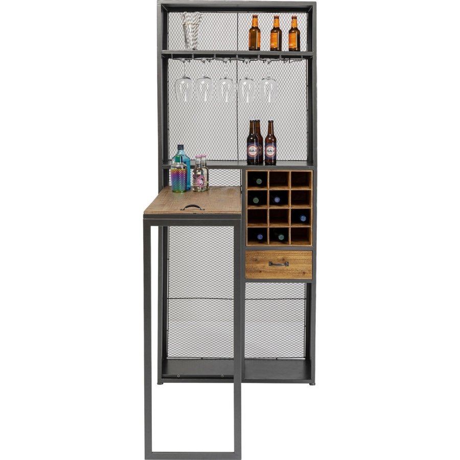 KARE DESIGN Vinoteca barreol, m. bord, 3 hylder, skuffe, holder til glas mm. - stl og massivt gran