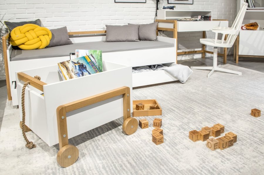 Victor opbevaringskasse, m. hjul - hvid laminat og natur eg