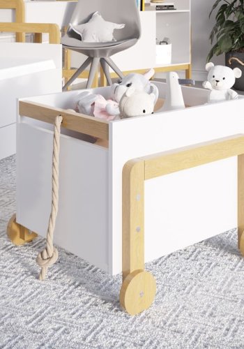 Victor opbevaringskasse, m. hjul - hvid laminat og natur eg